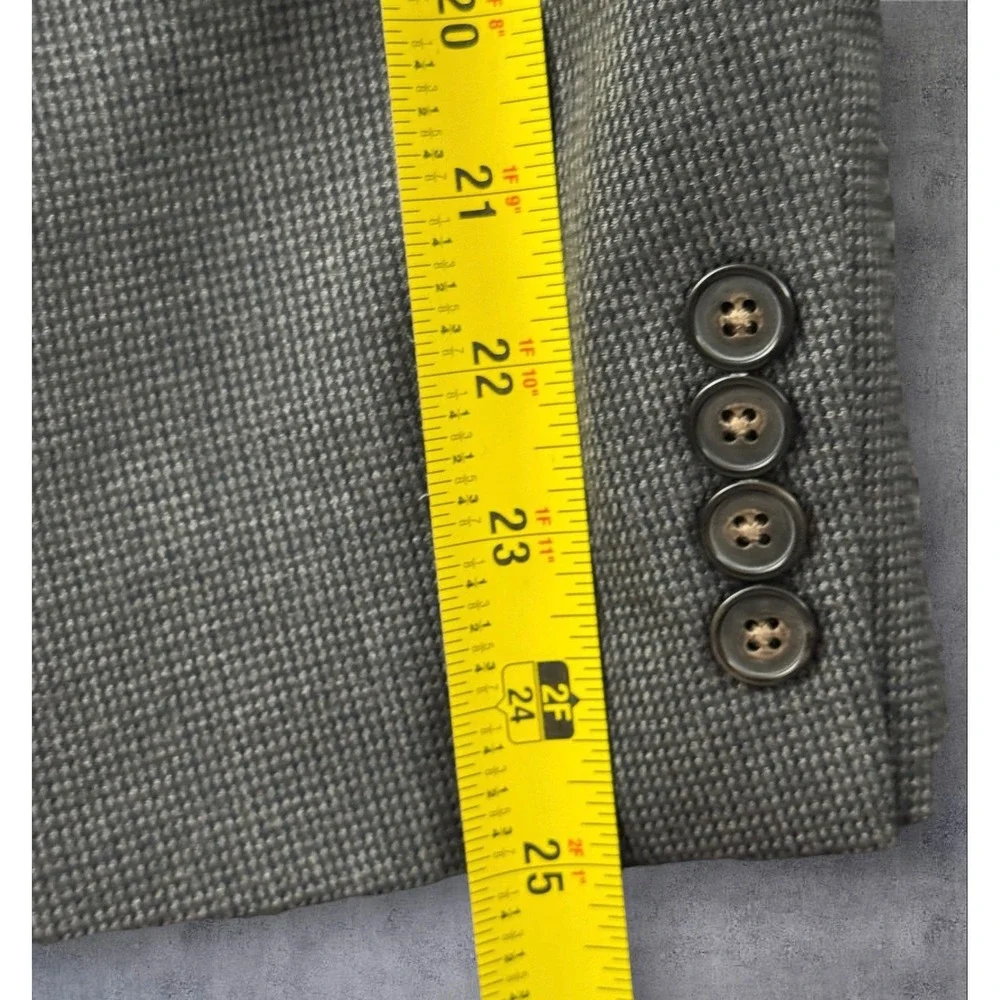 Chaps Mens Sport Coat 48R Olive Grey Micro Check Two Button Notch Lapel Blazer